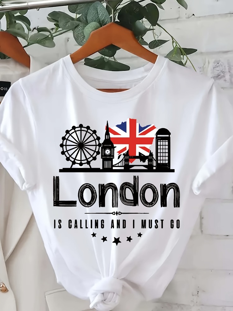 Summer Clothing London - تي شيرت نسائي بطبعة حروف لندن،
