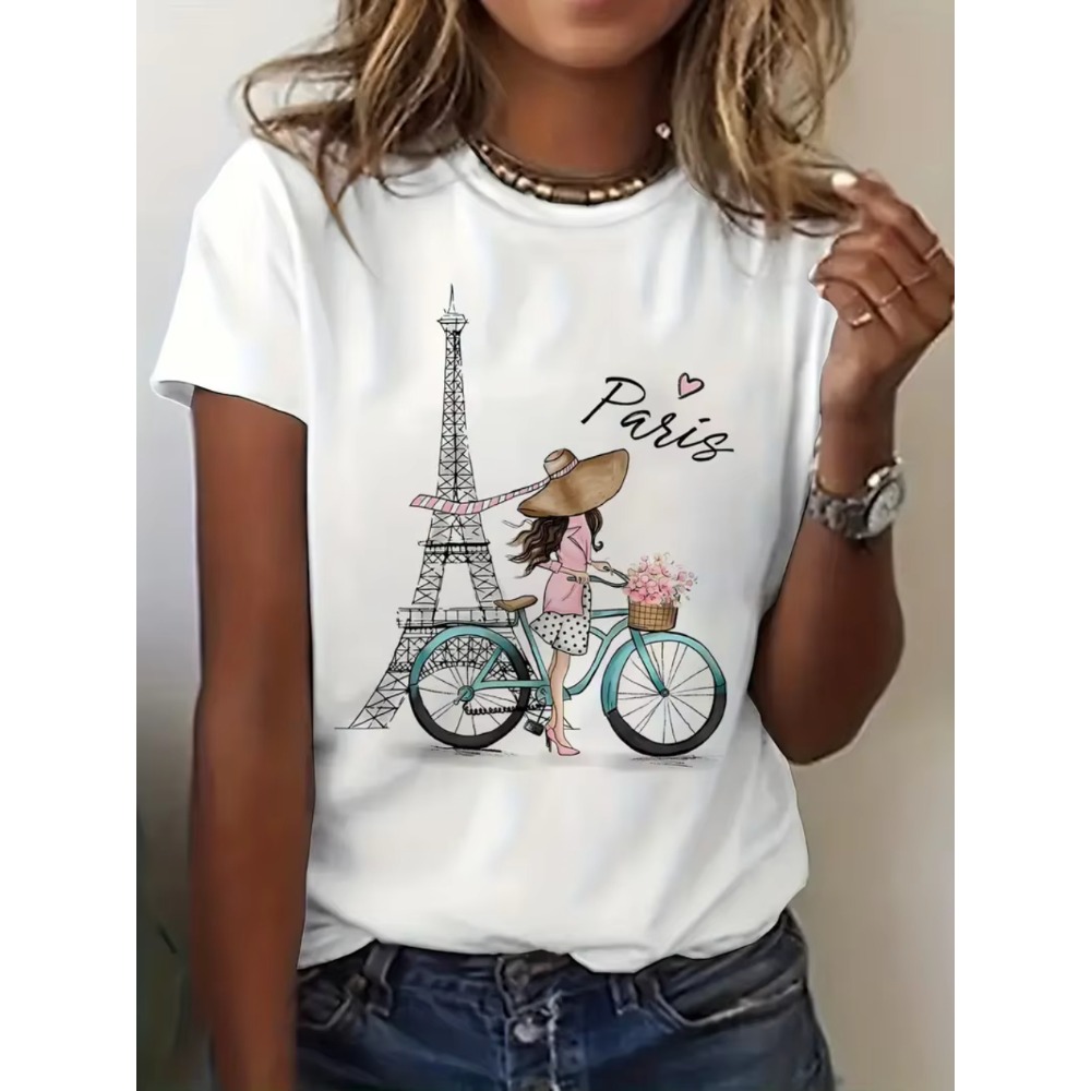 Summer Clothing In Paris - تي شيرت قطني مطبوع بأكمام قصيرة