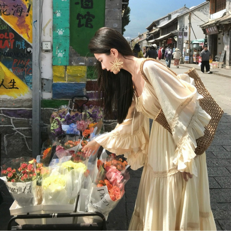 Summer Clothing For Older Women - فستان جديد أنيق بياقة مربعة وأكمام