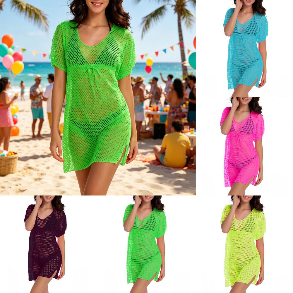 Swim Cover Up Mesh - غطاء بيكيني برباط، قميص شبكي للسباحة