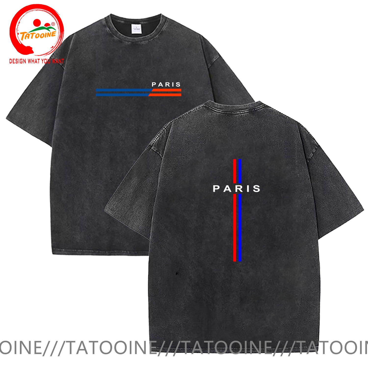 Summer Clothing In Paris - تي شيرت قطني مغسول بتصميم عتيق