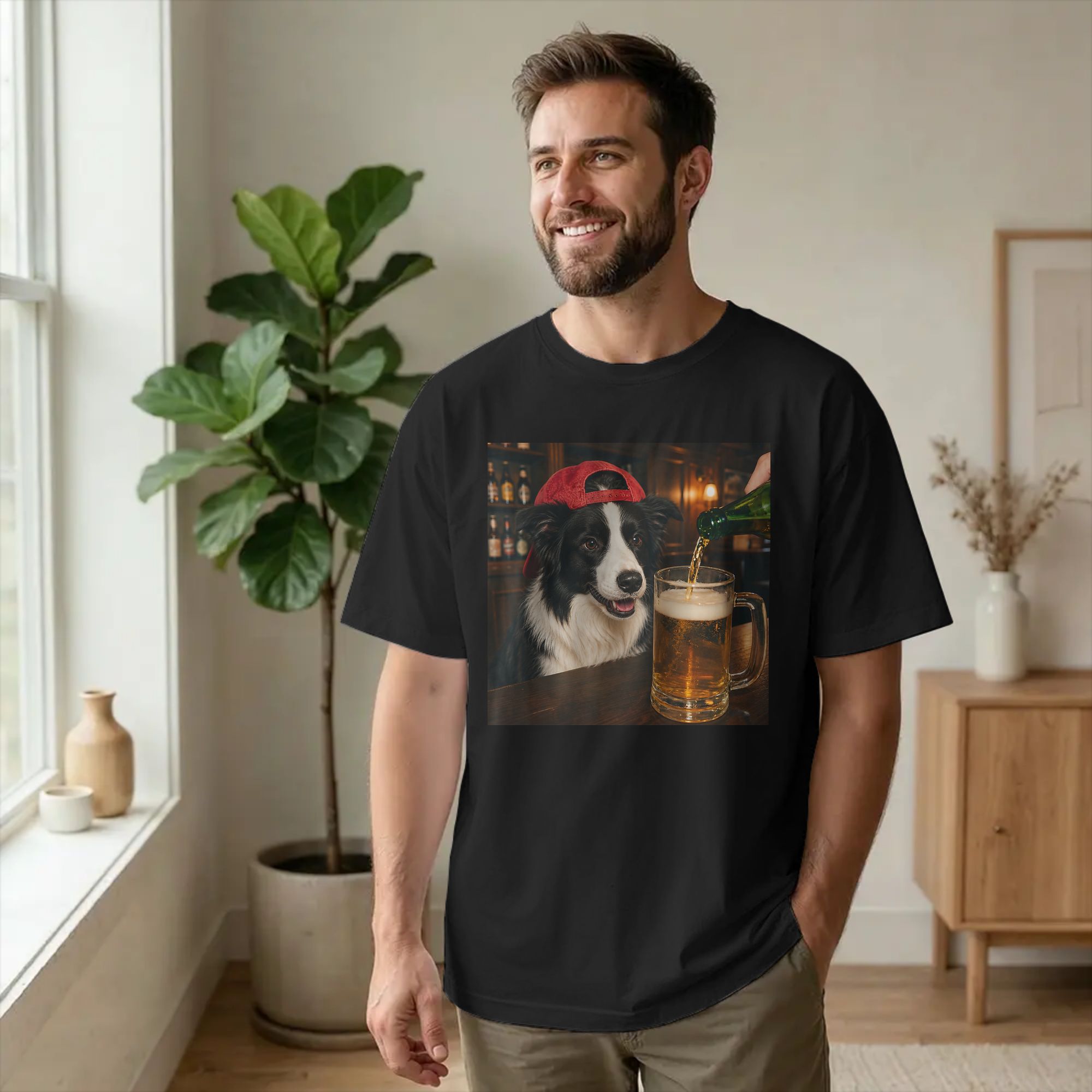 تي شيرت رجالي بطبعة كلب بوردر  - مراجعة Summer Clothing Ideas Men وسعره