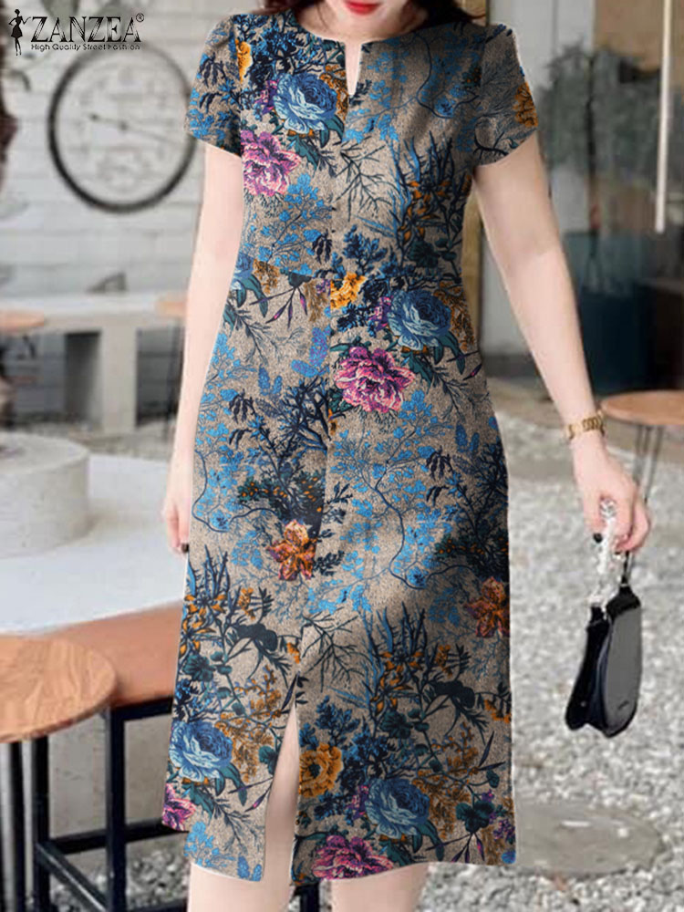 Zanzea-فستان ميدي قصير الأكمام - مراجعة Sundress Midi Floral وسعره