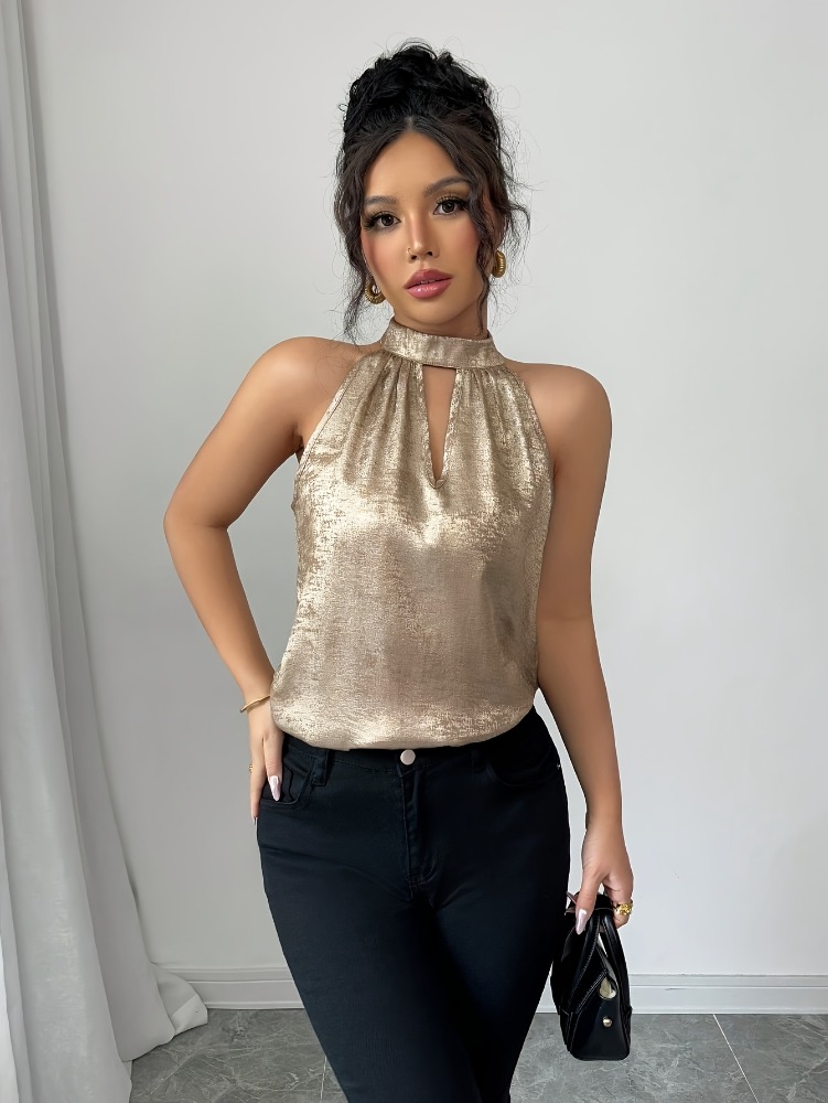 بلوزة نسائية ذهبية لامعة بتصمي - مراجعة Halter Neck Top وسعره