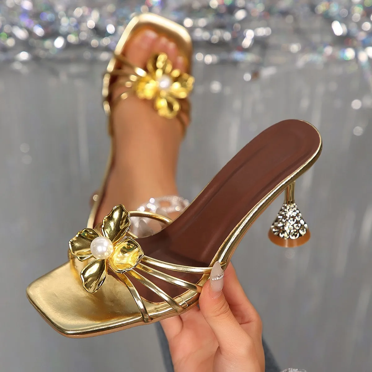 صنادل نسائية ذهبية بكعب مخروطي - مراجعة Summer Clothing On Sale وسعره