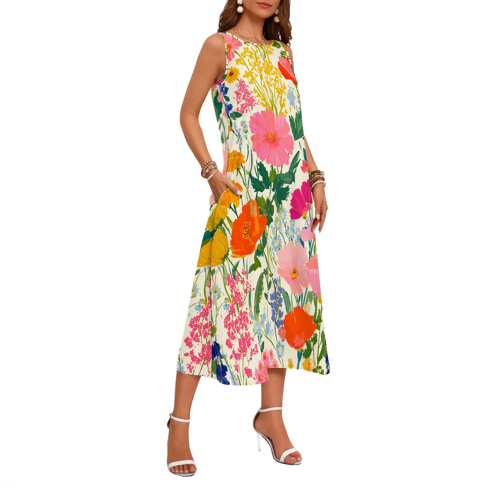فستان بدون أكمام مزين بالزهور، - مراجعة Sundress Midi Floral وسعره