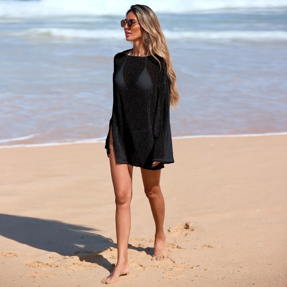 فستان شاطئ نسائي شفاف من قماش  - مراجعة Swim Cover Up Mesh وسعره